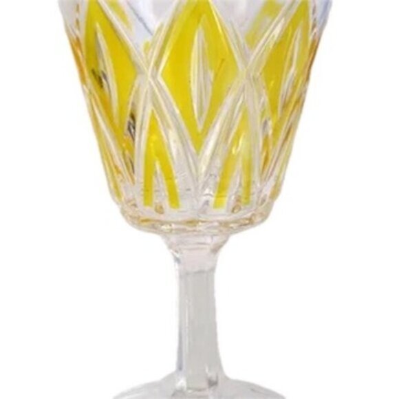 Vintage VMC Reims French Harlequin Crystal Wine Glasses Set of 3, 1 Red 2 Yellow - Picture 8 of 13